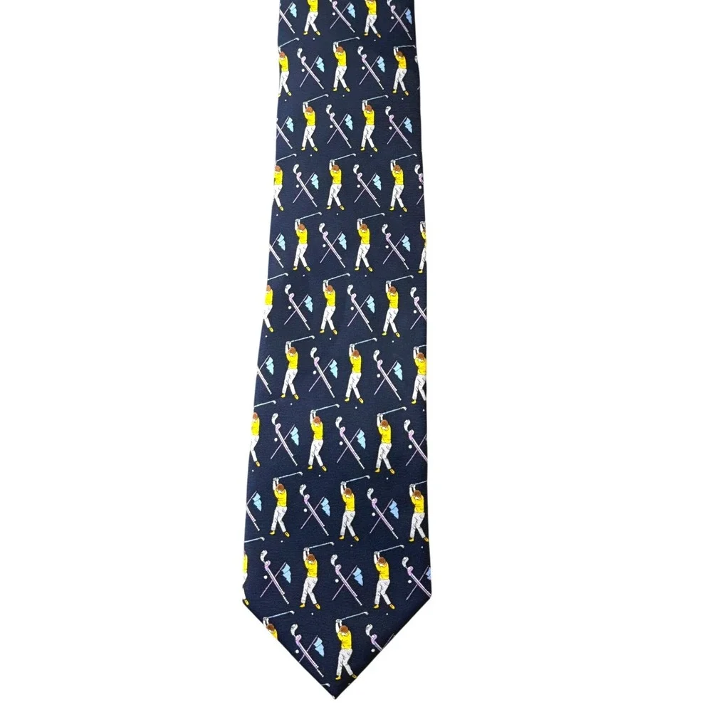 Barberini Roma Silk Tie Mens Navy Blue Golf Player Sports Novelty Necktie